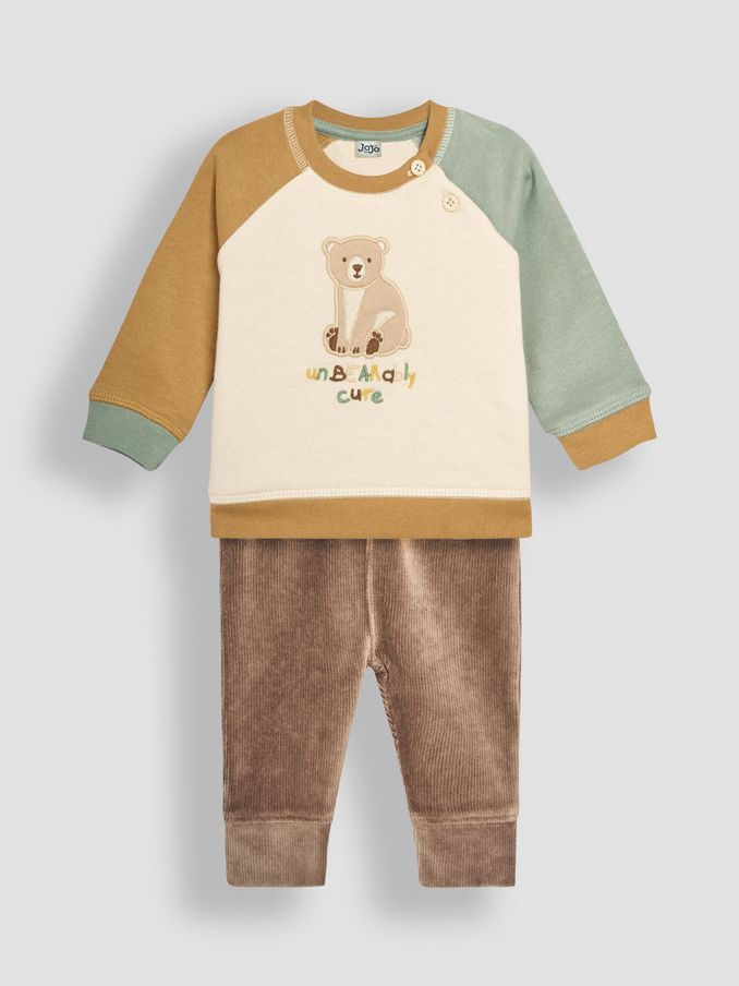 Ecru Bear Sweatshirt & Cosy Trouser Baby Set (B60931) | £28