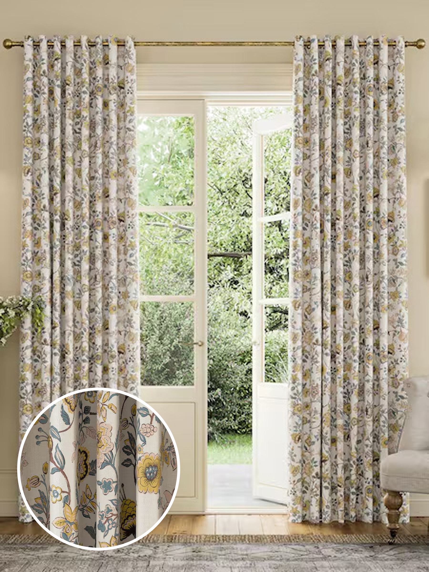 Teal Indienne Floral Blackout Eyelet Curtains (B61388) | £70 - £130
