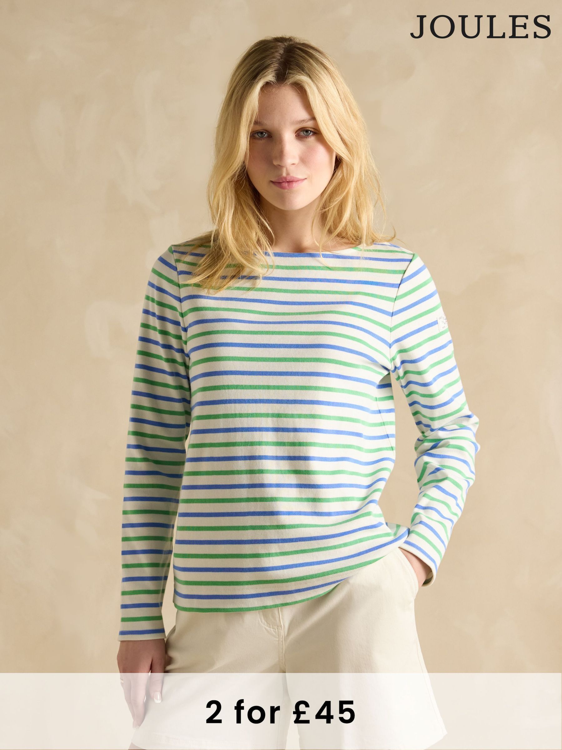 Harbour Green Blue Striped Boat Neck Breton Top (B61676) | £30