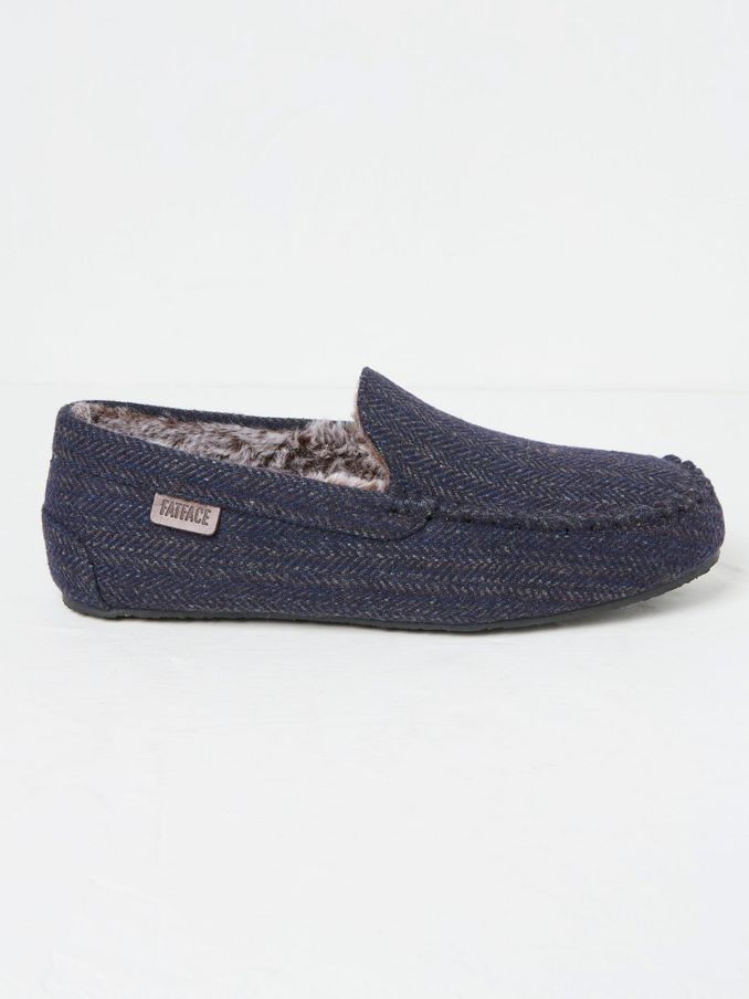 Noah Navy Blue Check Moccasins (B63010) | £20