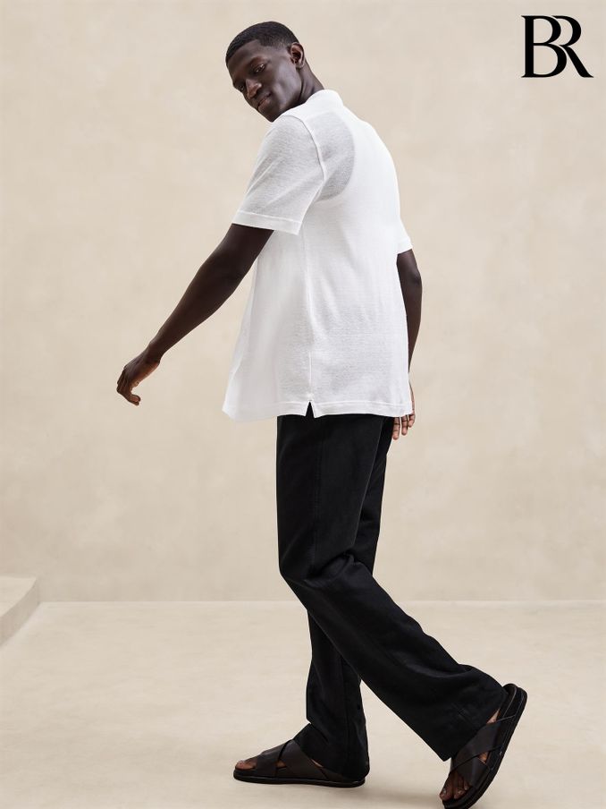 Banana Republic White Linen Pique Resort Shirt (B63067) | £95