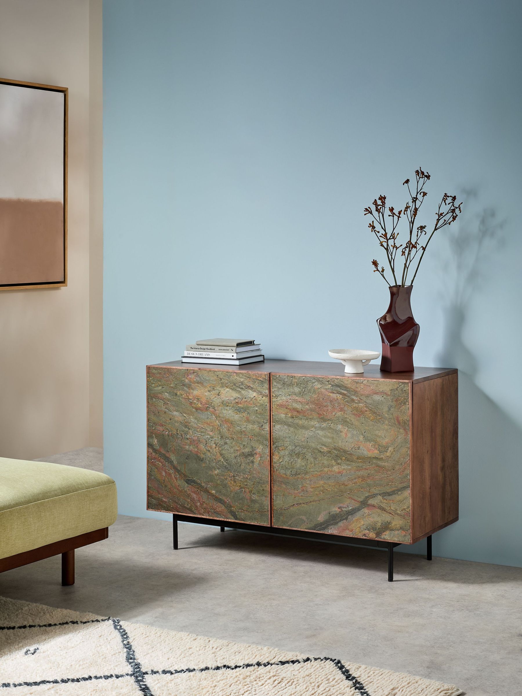Dilan Small Sideboard in Mango Wood Stone Veneer (B63119) | £799