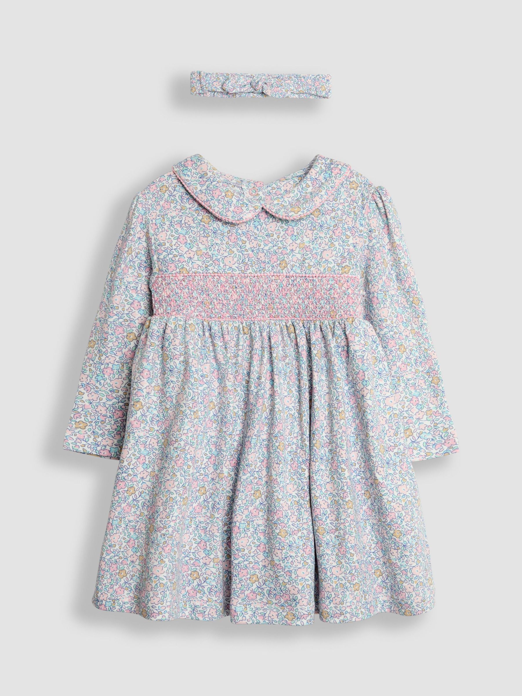Rose Pink Ditsy Floral Smocked Peter Pan Dress (B63485) | £24