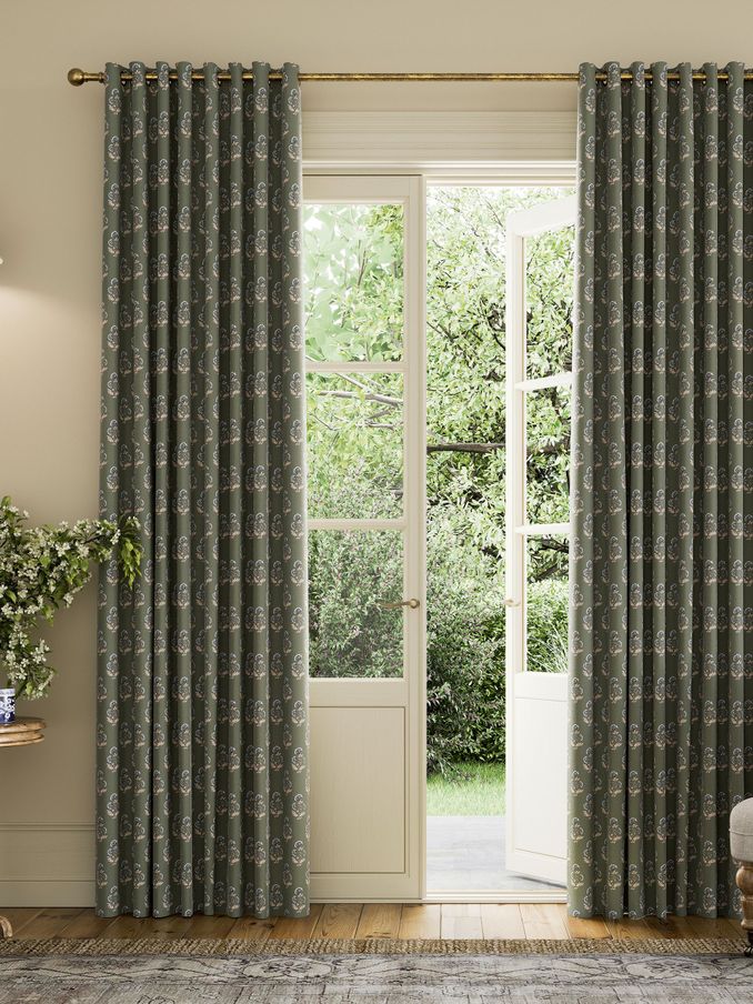 Chamomile Set of 2 Green Blackout Eyelet Curtains (B63762) | £105 - £190