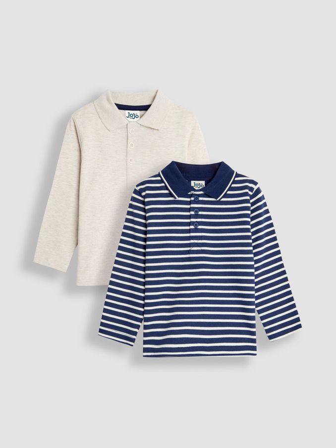 Navy Ecru Stripe 2-Pack Polo Shirts (B64574) | £11