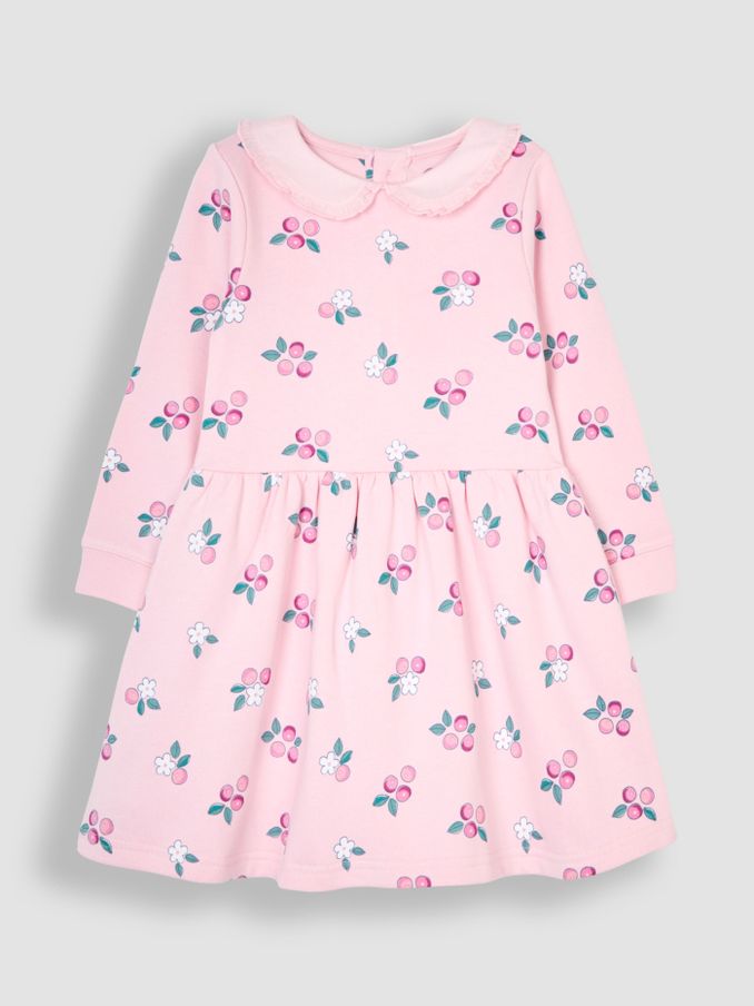 Pink Berry Floral Embroidered Sweat Dress With Collar (B64607) | £12