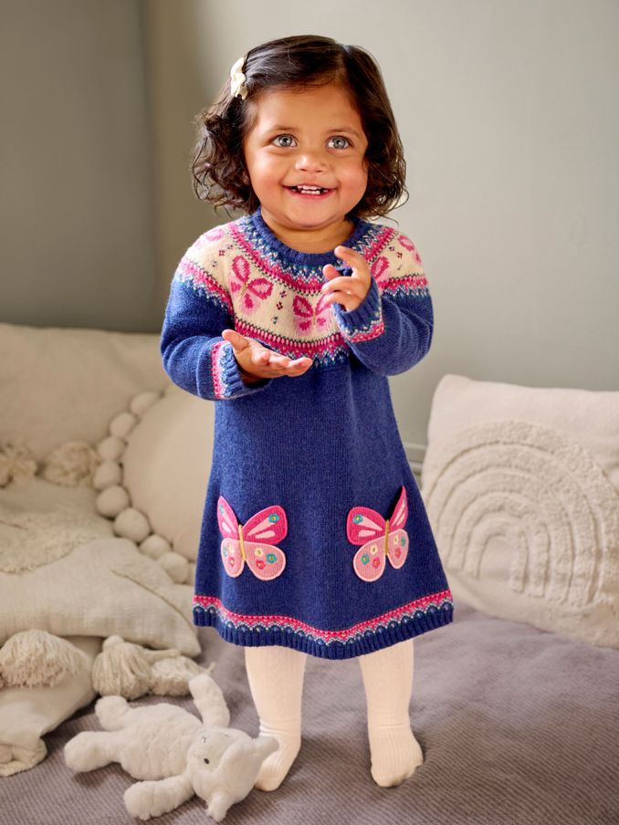Denim Blue Butterfly Knitted Dress (B65357) | £15