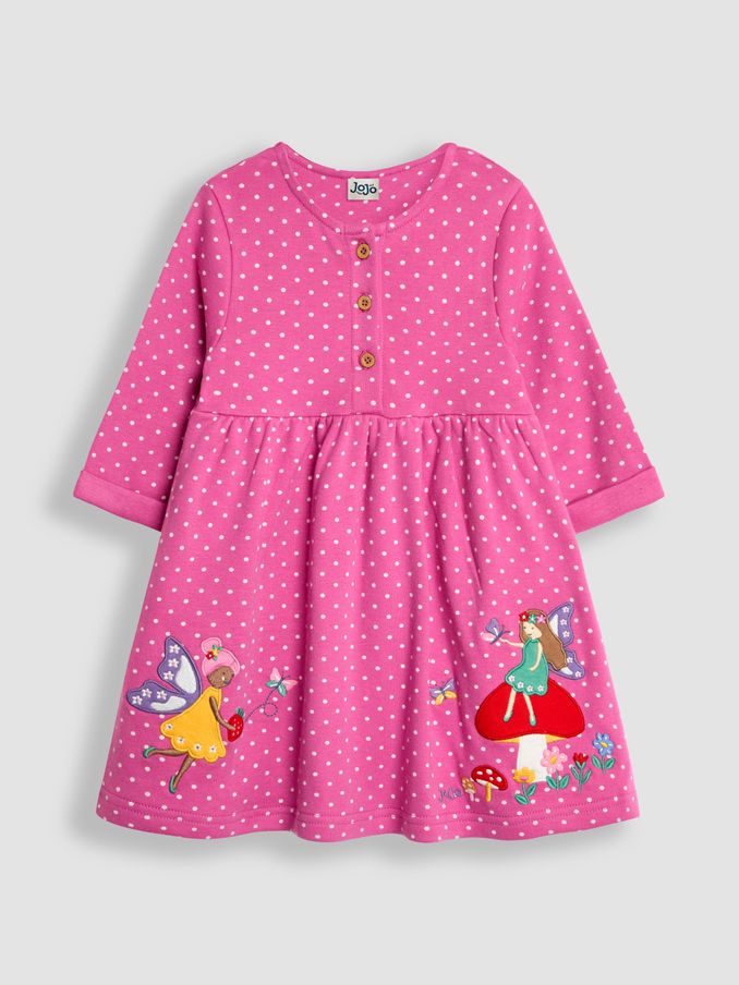 Fuchsia Pink Fairy Appliqué Button Front Dress (B65396) | £13
