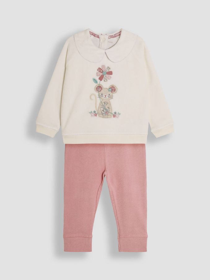 Cream Mouse Appliqué Sweatshirt and Leggings Set (B65476) | £14