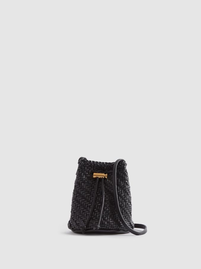Woven Leather Bucket Bag in Black (B65729) | £98