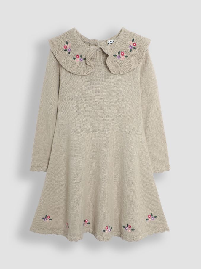 Grey Flower Embroidered Collar Knit Dress (B65796) | £19