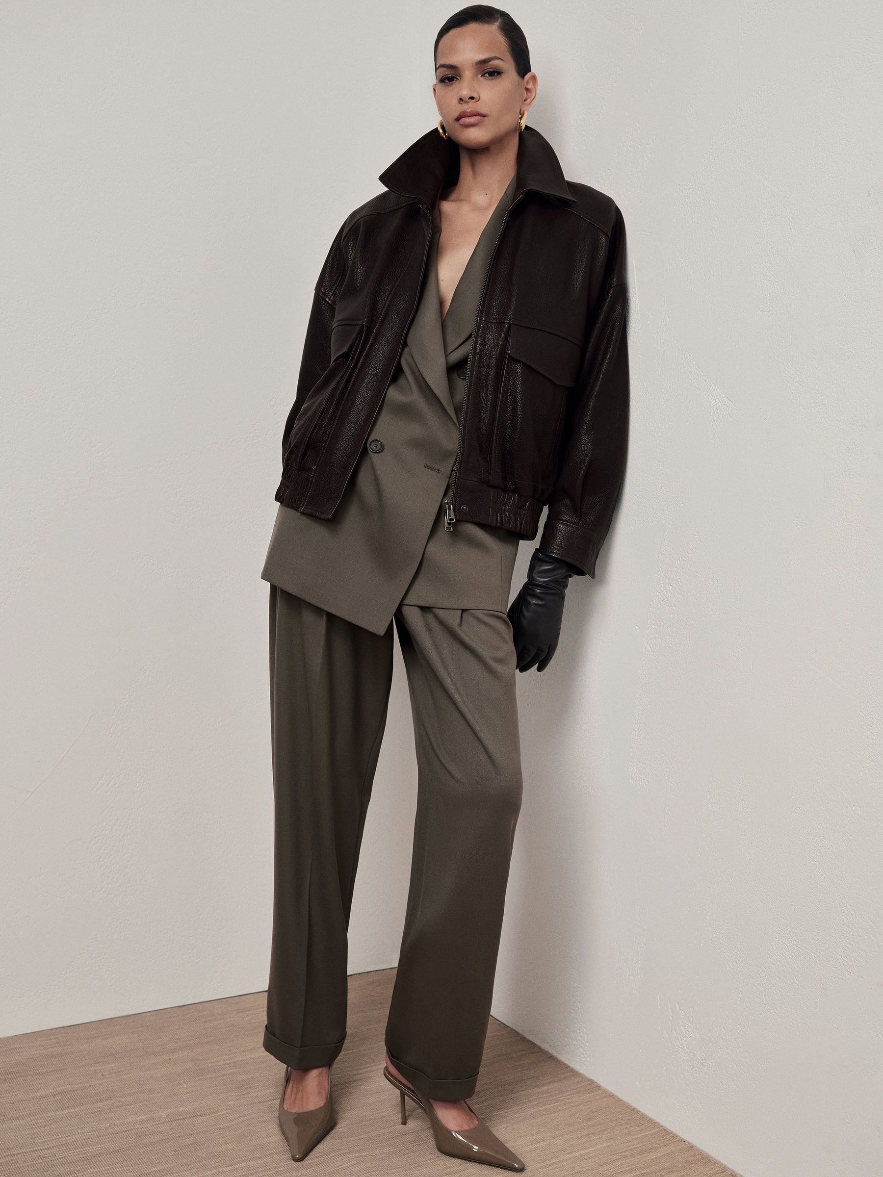 Sage Green - Wool-blend Wide-leg Pleated Suit Trousers