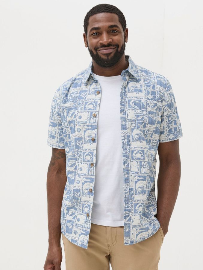 Blue Short Sleeve Tile Print Shirt (B66618) | £28