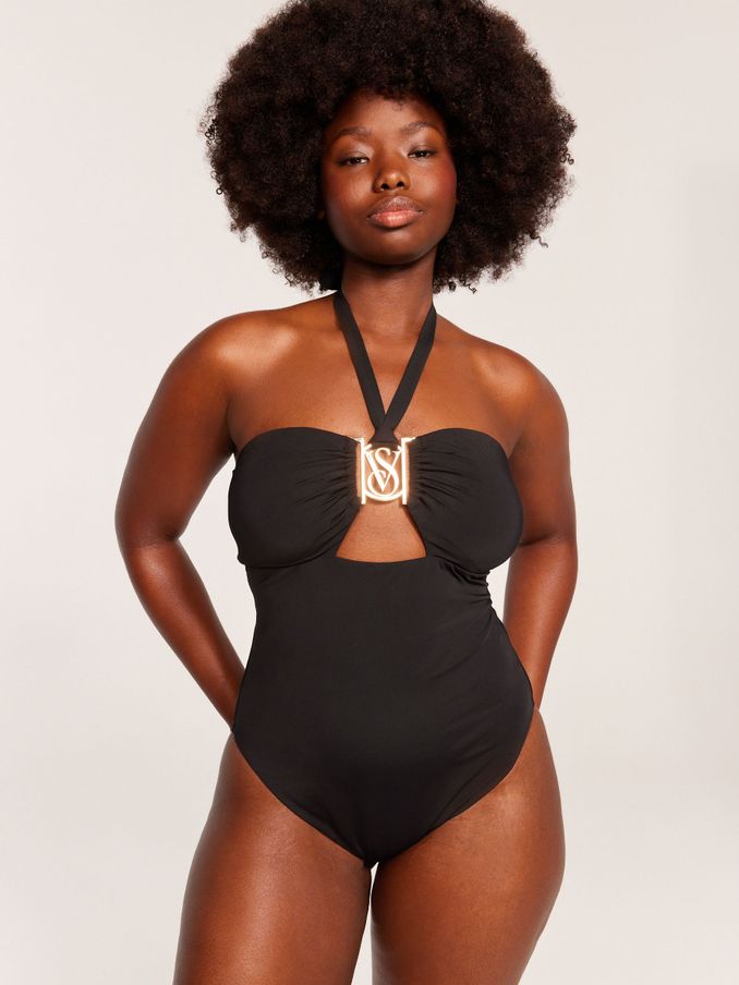 Black Logo Hardware Tummy Control Bandeau Swimsuit (B67121) | £27