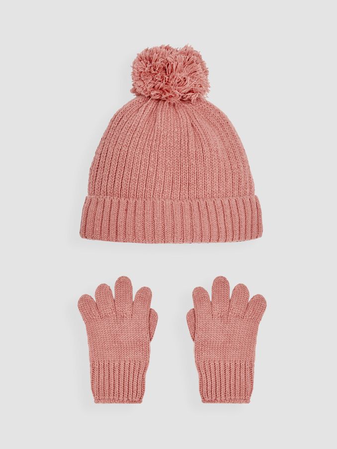 Dusky Pink Rib Hat & Gloves Set (B67411) | £8