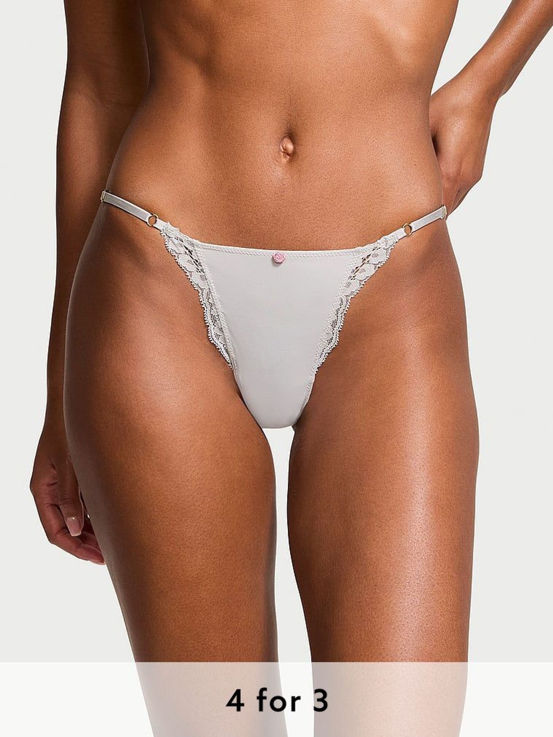Silver Pearl Grey Lace Trim Bikini Knickers (B67883) | £14
