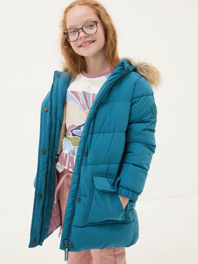 Lily Dark Teal Blue Longline Padded Coat (B67932) | £28