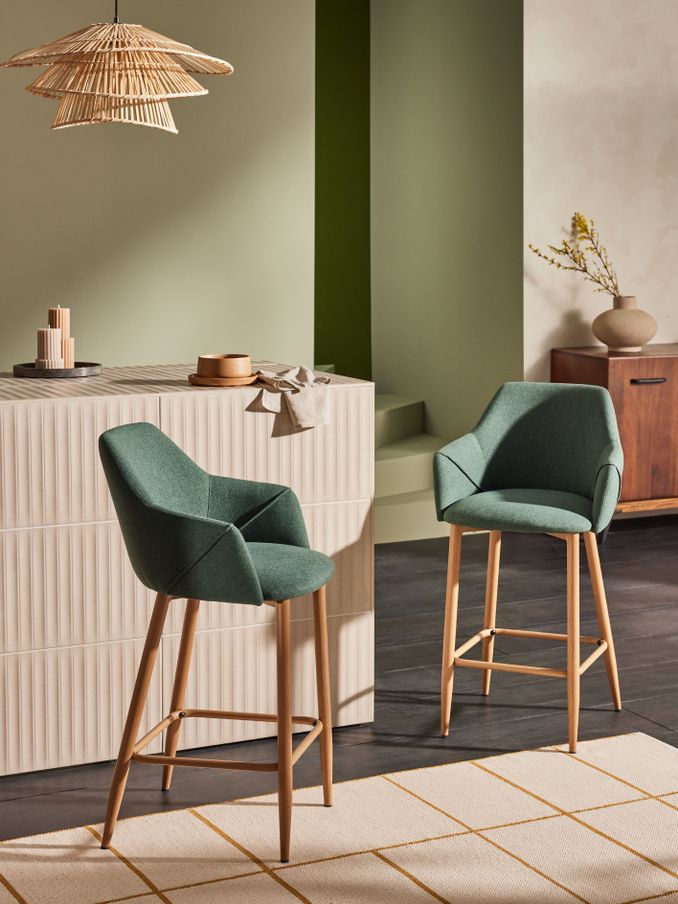 Lule Bar Stool in Velvet in Bay Green and Oak Legs (B67983) | £169