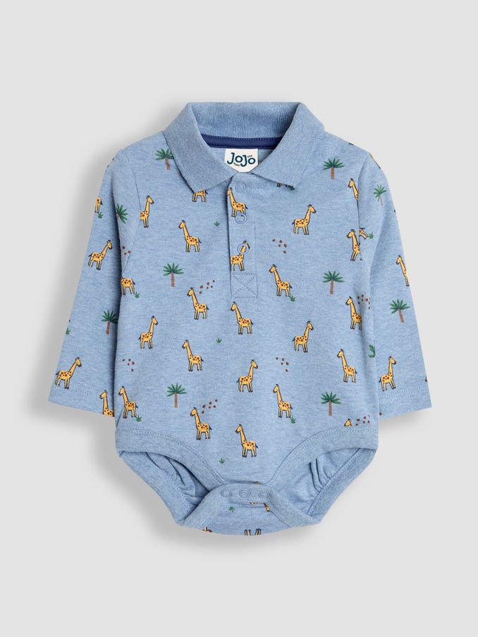 Denim Blue Giraffe Printed Polo Shirt Bodysuit (B68165) | £6
