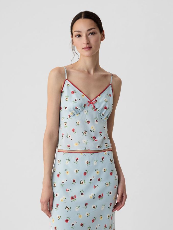 Light Blue DÔEN Cropped Floral Cami (B69109) | £27