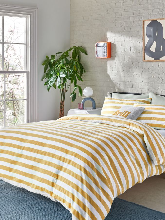 Novogratz Yellow Cosmina Stripe 100% Cotton Duvet Cover and Pillowcase Set (B69486) | £25 - £55