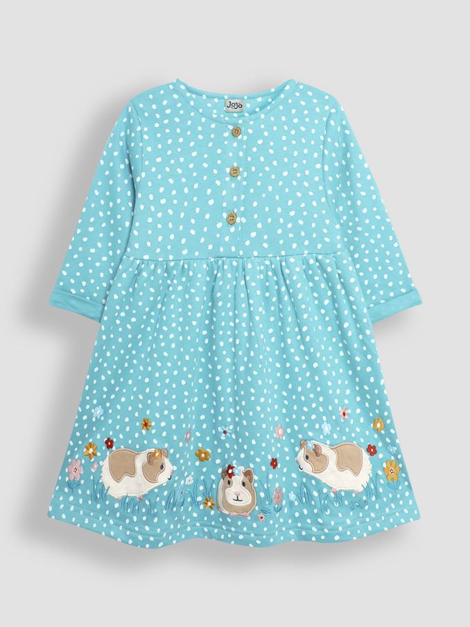 Duck Egg Blue Guinea Pig Appliqué Button Front Dress (B69573) | £11