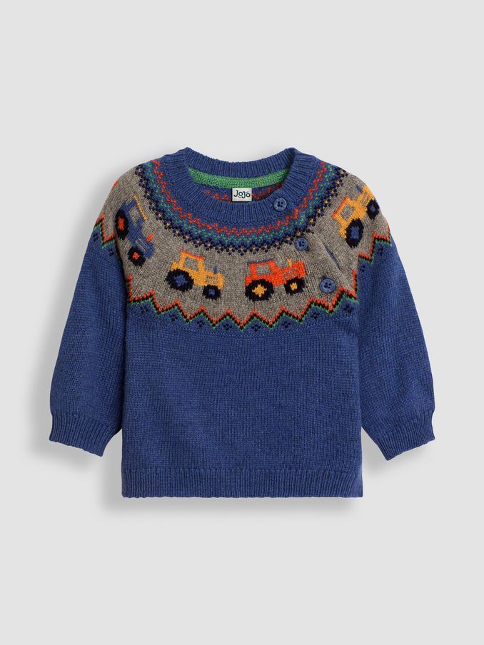 Denim Blue Tractor Knit Fair Isle Pattern Jumper (B69928) | £14
