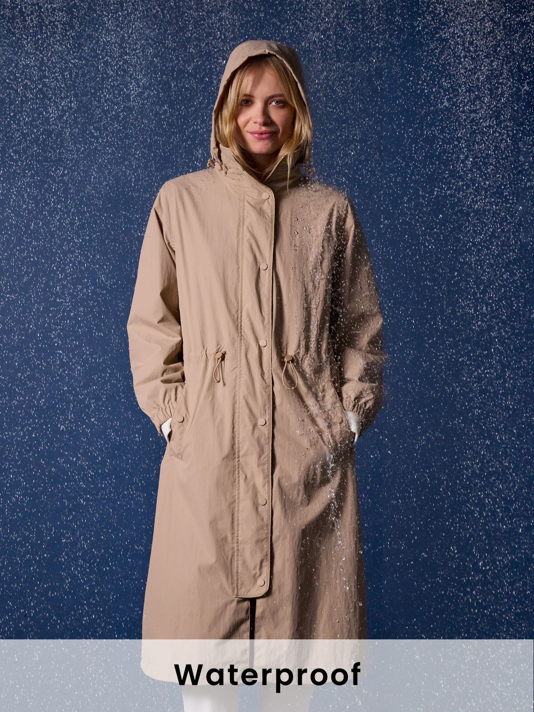 Hensley Tan Brown Waterproof Longline Coat with Packable Hood (B69931) | £99