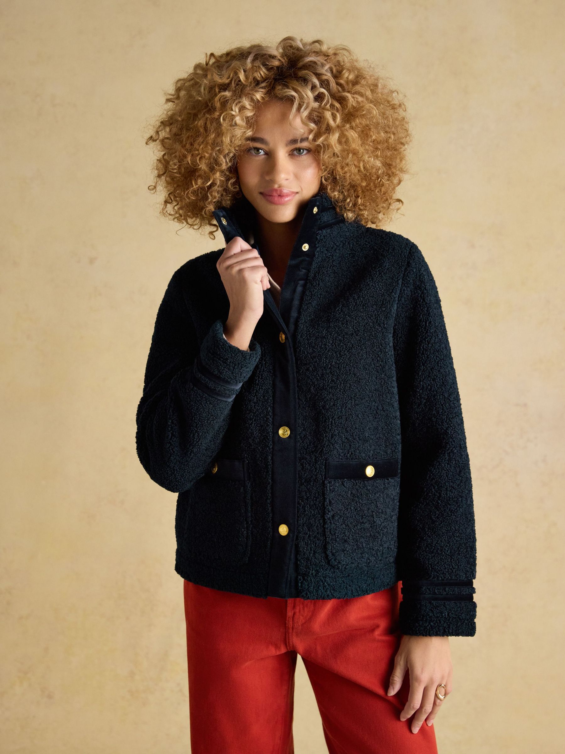 Fleur Navy Blue Fleece Jacket