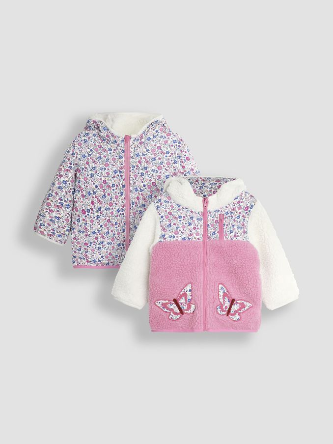 Pink Butterfly Reversible Hooded Teddy Fleece (B70617) | £24