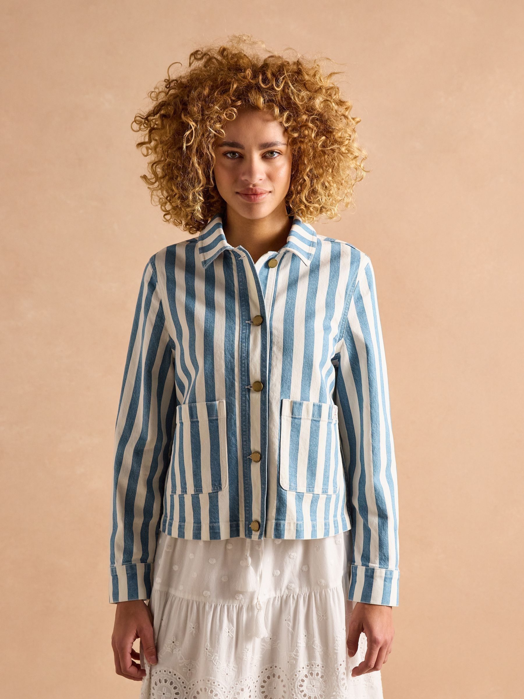 Cream & Blue Stripe Denim Jacket (B70766) | £75
