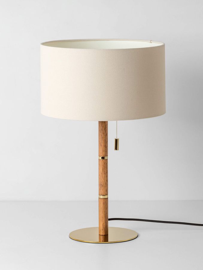Houseof. Wooden And Brass Disk Table Lamp (B71635) | £170