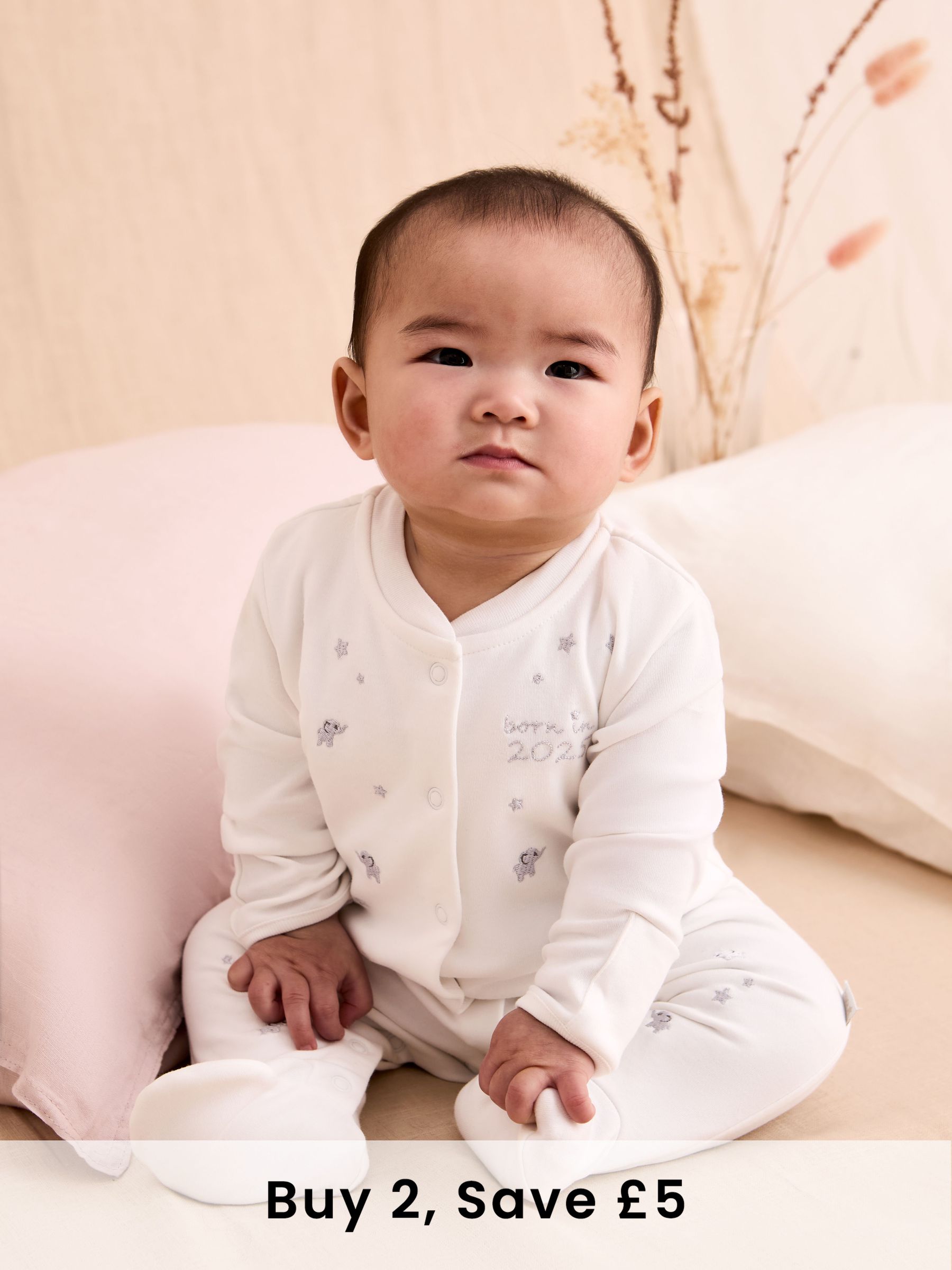 White Born In 2025 Embroidered Sleepsuit (B71737) | £21