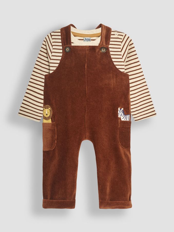 Toffee Safari Friends Applique Velour Dungarees & Top Set (B72093) | £28