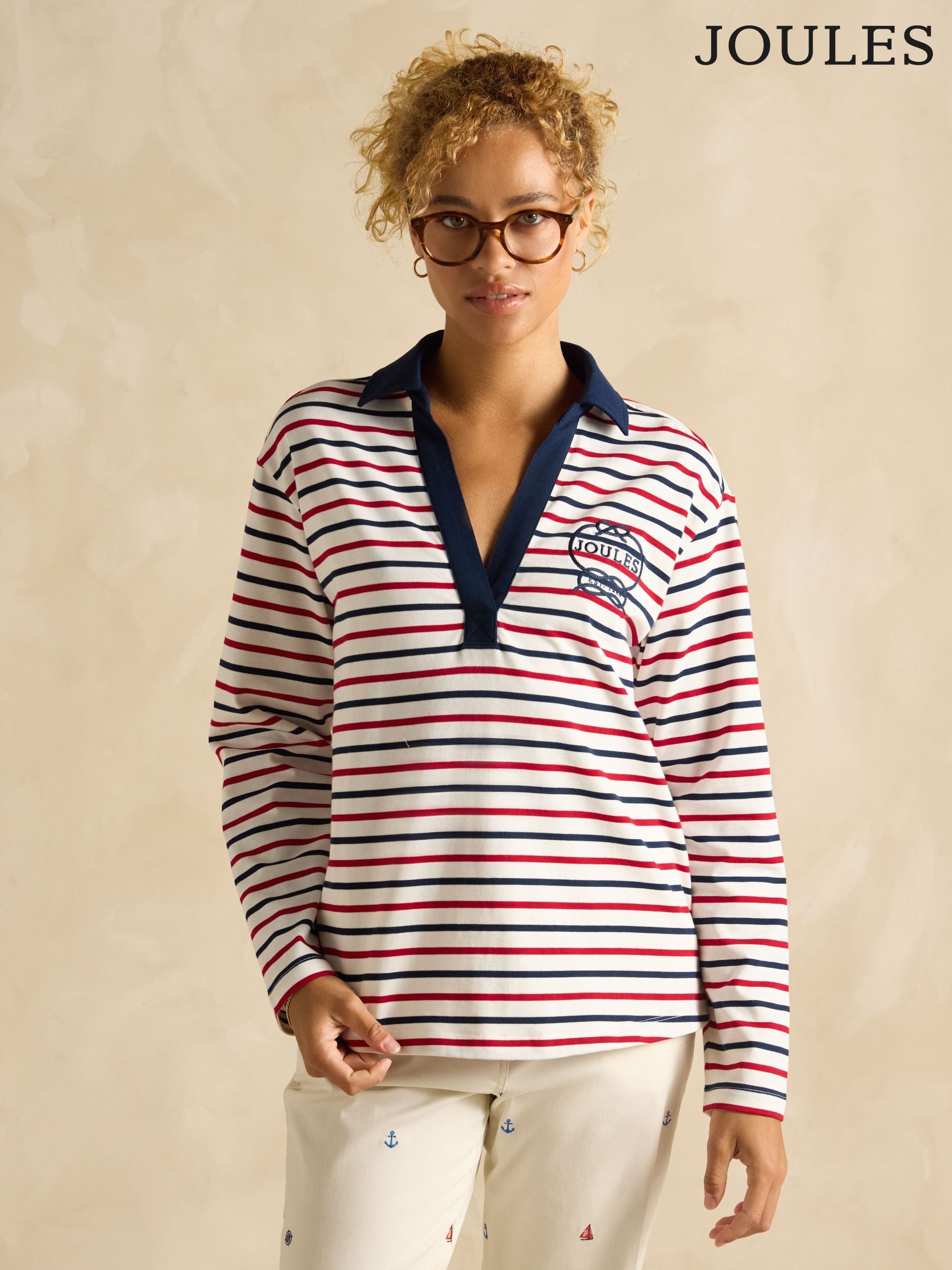 Tallie Navy & Red Combed Cotton Collared Top (B72734) | £40