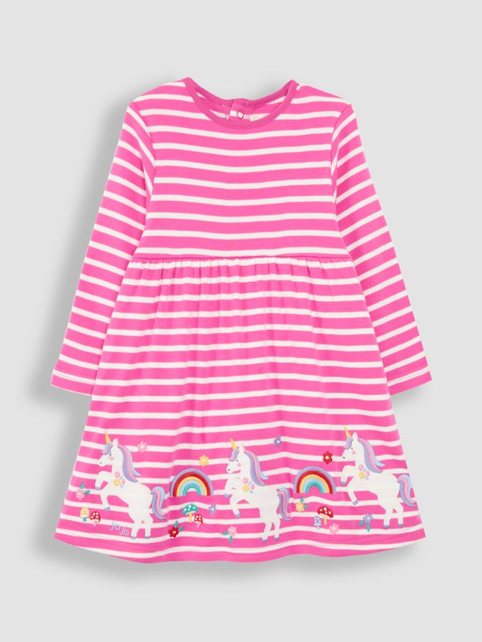 Fuchsia Pink Unicorn Appliqué Dress (B72872) | £12