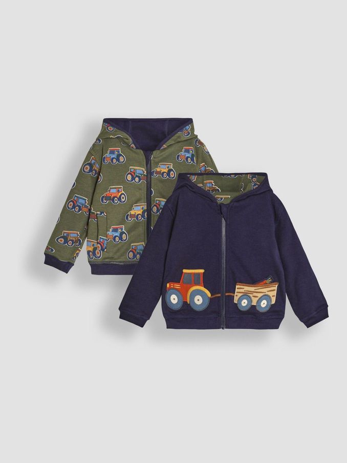 Navy Blue & Green Tractor & Trailer Tractor and Trailer Applique Reversible Hoodie (B73141) | £14