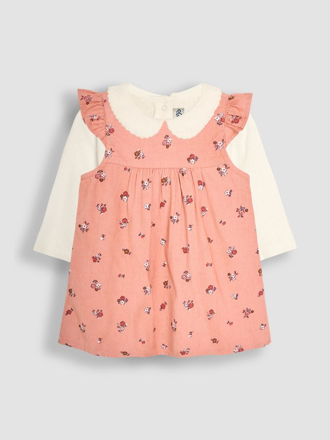 Pink Posy Floral Cord Baby Dress And Body Set (B73143) | £32