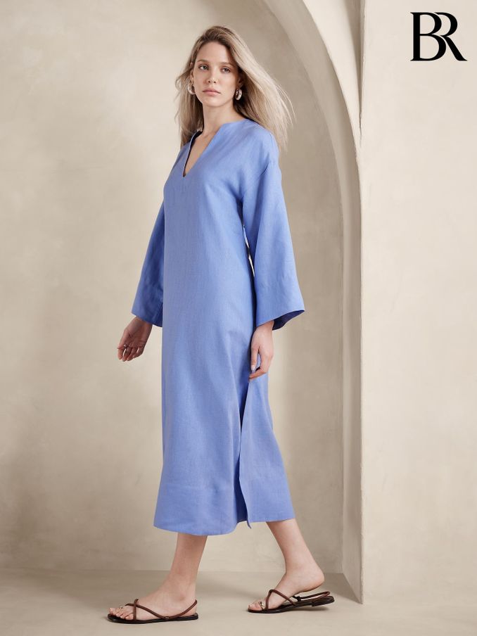 Banana Republic Blue European Linen Kaftan Midi Dress (B73378) | £29