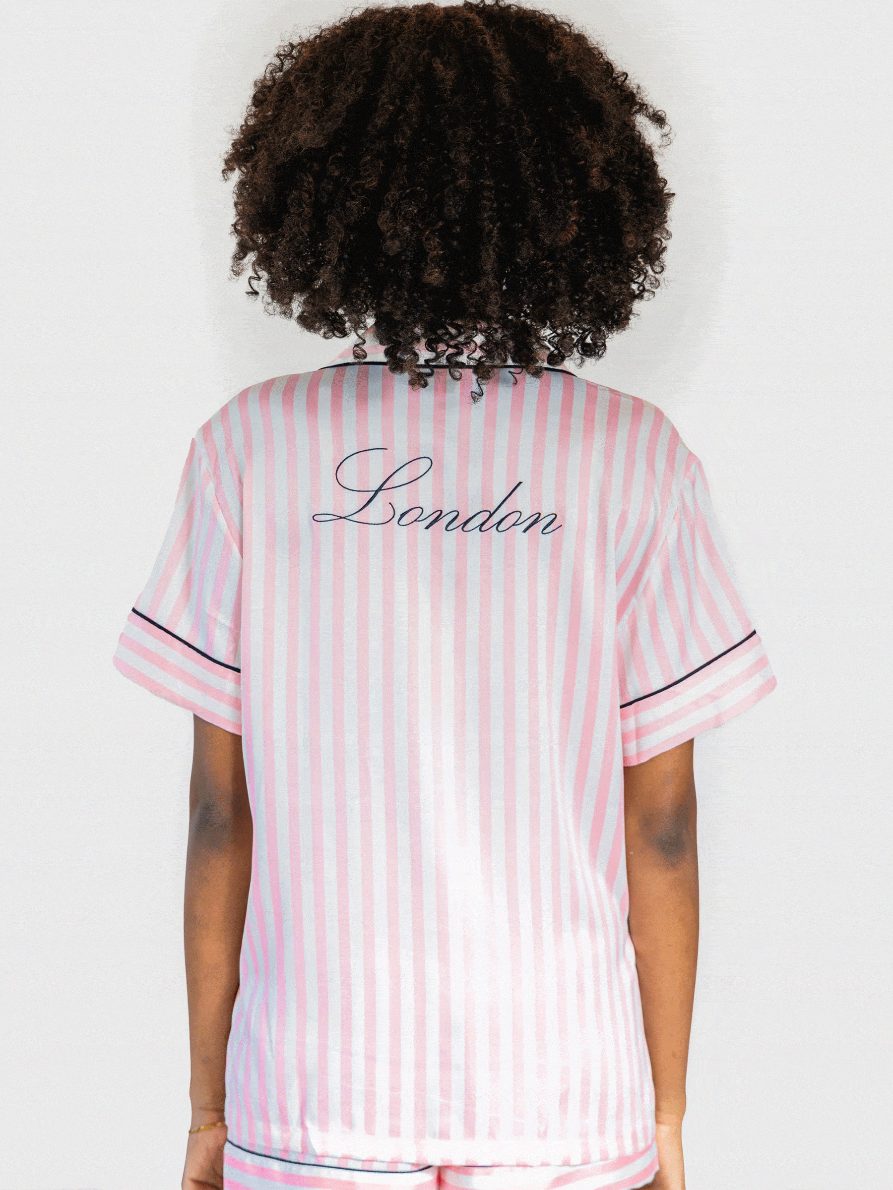 Pink Iconic Stripe Short Sleeve London Satin Pyjamas (B73713) | £65