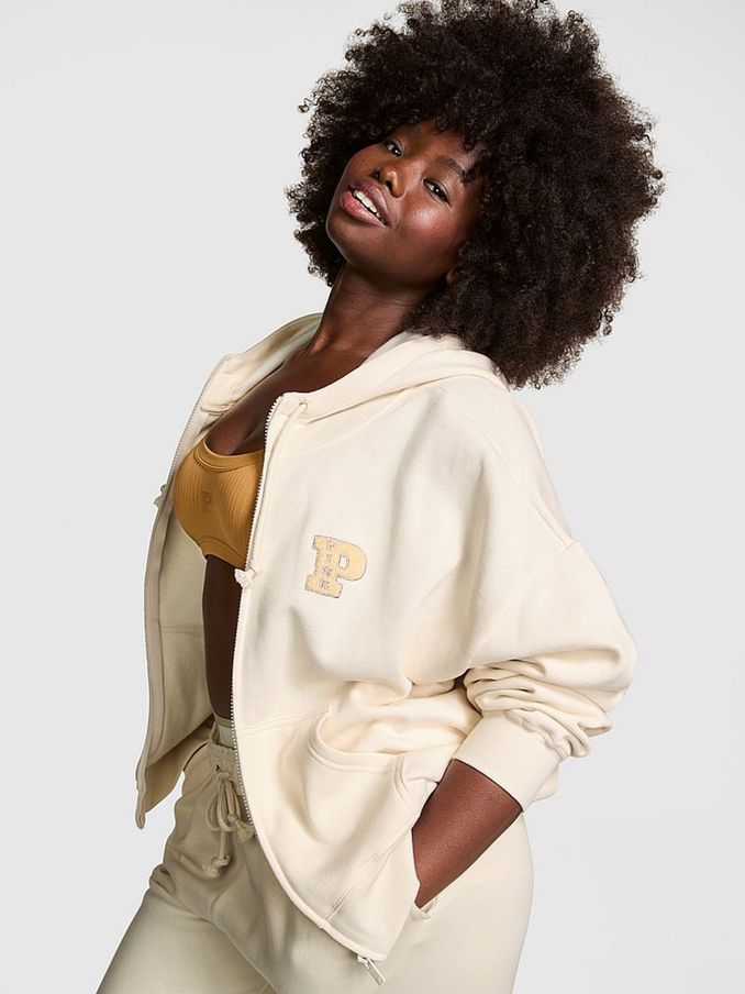White Shell Shine Zip Up Fleece Hoodie (B74109) | £49