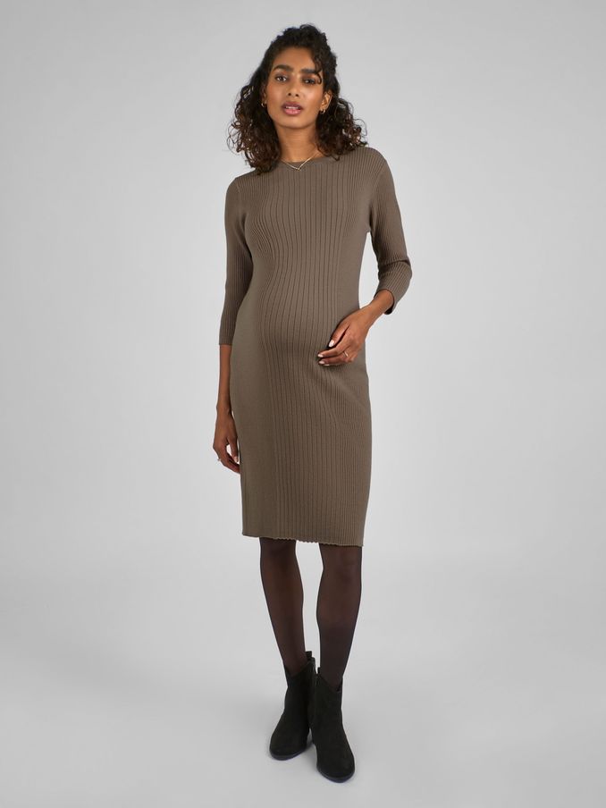 Mocha Brown Knitted Maternity Tube Dress (B74183) | £10