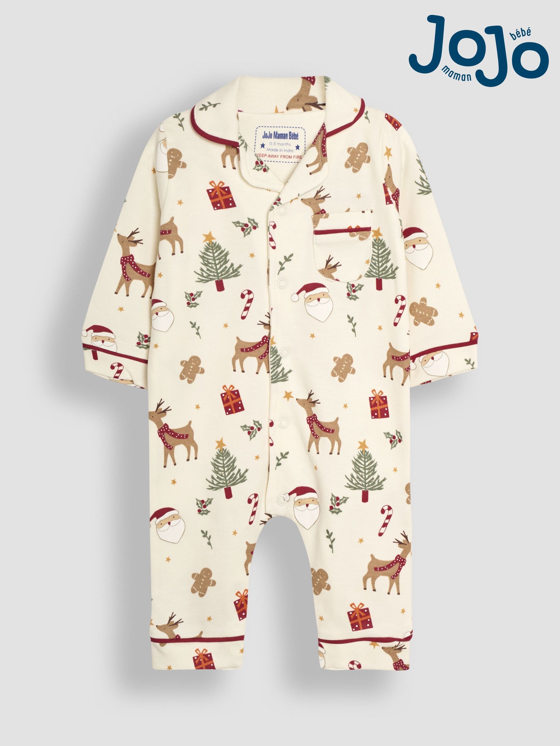 Cream Red Christmas Reindeer Character Cosy Jersey Pyjamas (B74332) | £13