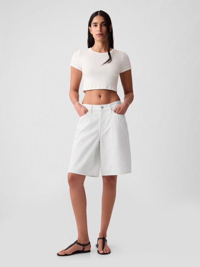 White Mid Rise Longline Denim Shorts (B75704) | £22