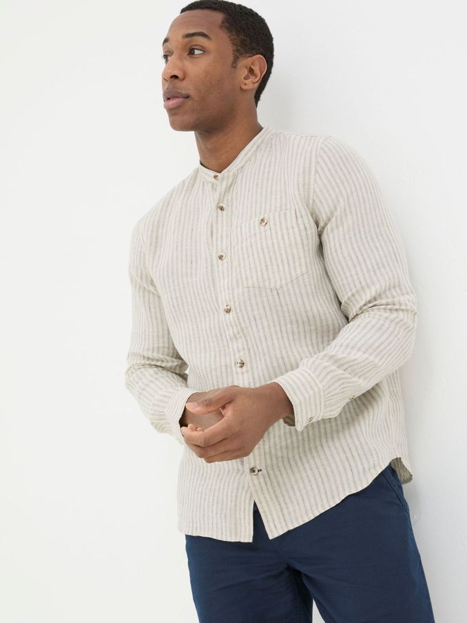 Natural Grandad Stripe Linen Shirt (B75860) | £35