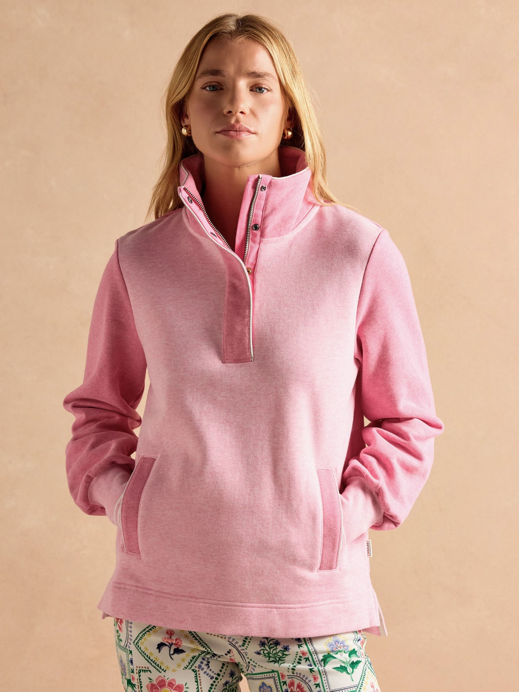 Burnham Pink Cotton Funnel Neck Quarter Zip Sweatshirt (B76140) | £70