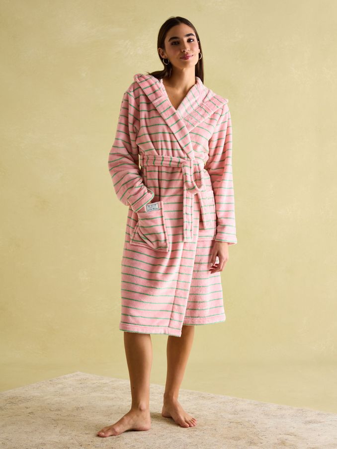 Luna Pink Fleece Dressing Gown with Hood (B76327) | £49
