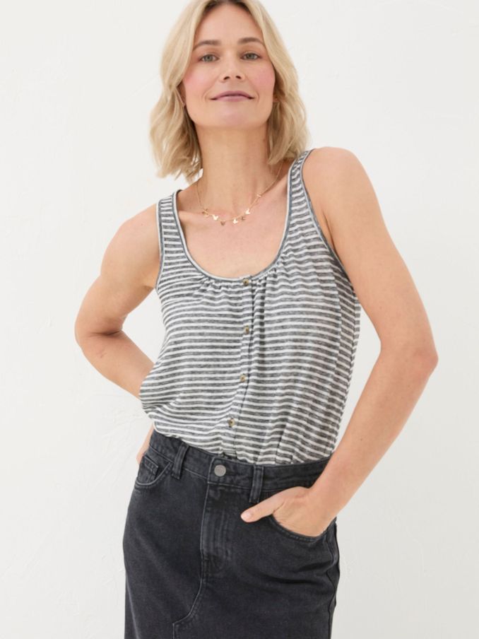 Flora Black Cotton Linen Stripe Vest (B76356) | £14