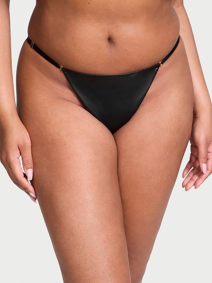 Black G String Faux Leather Knickers (B77384) | £10
