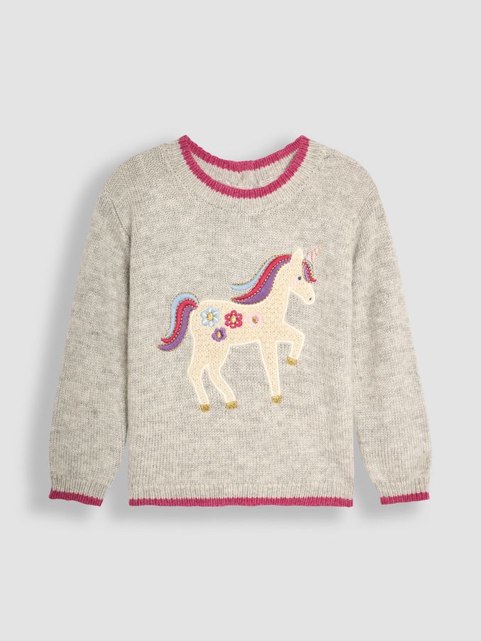 Marl Grey Unicorn Appliqué Jumper (B77544) | £14